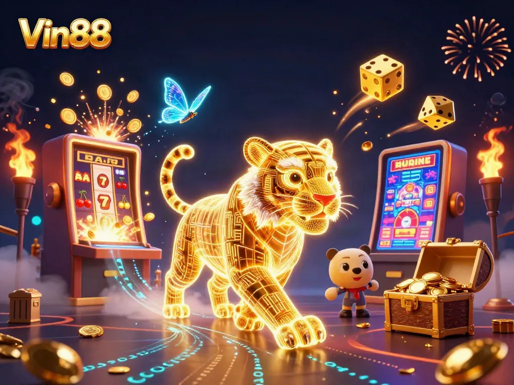 Experience thrilling wins at Vin88 with a vibrant digital casino landscape featuring exciting game elements.