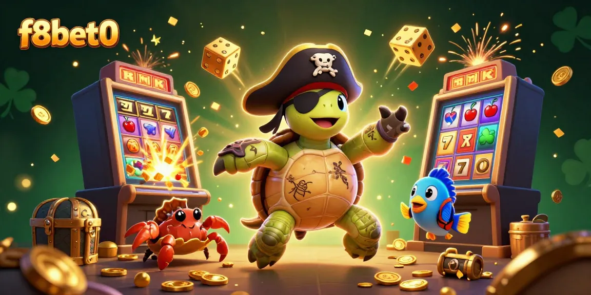 Experience excitement at f8bet0 with a turtle pirate and treasures in a vibrant 3D casino scene.