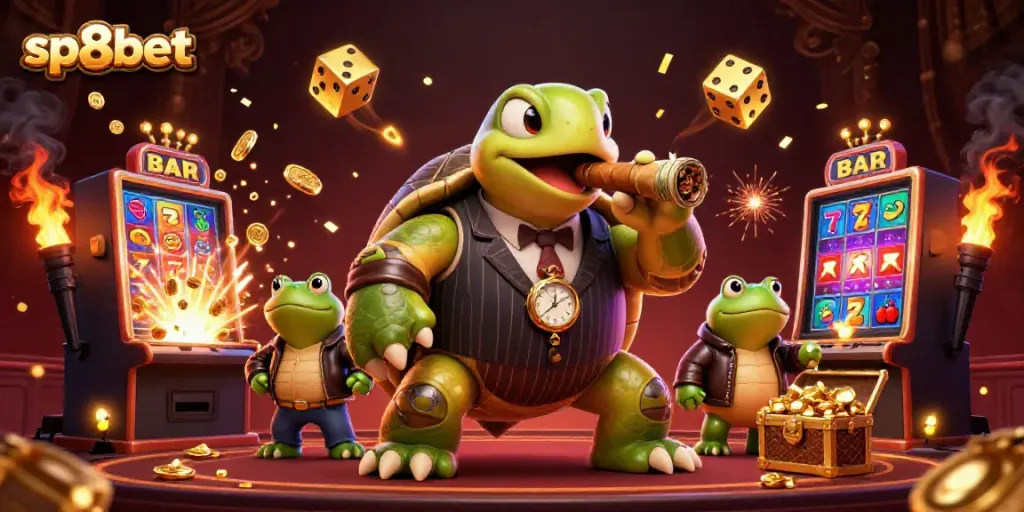 Experience thrilling jackpots at sp8bet with a lively 3D casino scene and vibrant characters.