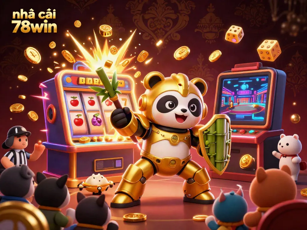 Engage in thrilling gameplay with the house of nhà cái 78win featuring an energetic 3D cartoon scene with casino elements.