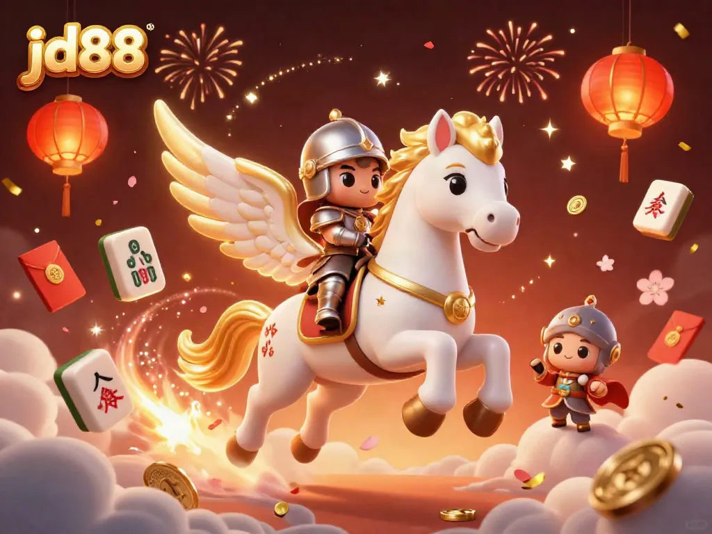 Engage in thrilling gaming at jd88 with majestic visuals of a celestial horse and vibrant casino elements.