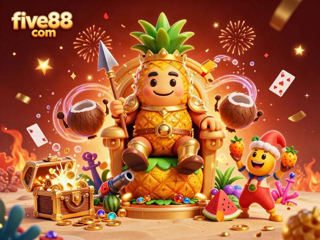 Experience the thrill with five88 com in an exciting, dynamic casino scene filled with vibrant characters and treasures.