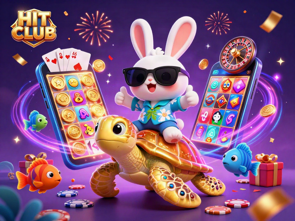 Engage with HIT CLUB by spinning exciting slot games, navigating vibrant casino elements.