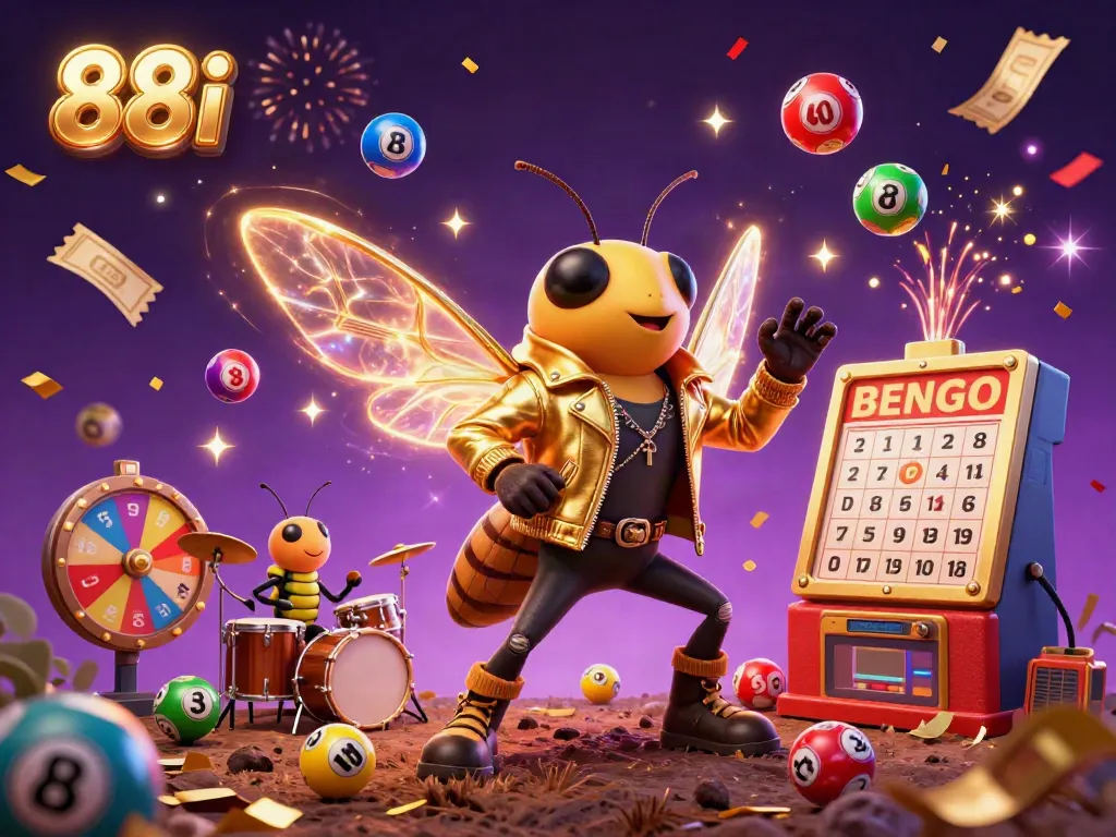 Celebrate at 88i with colorful lottery elements and animated casino characters in a vibrant scene.