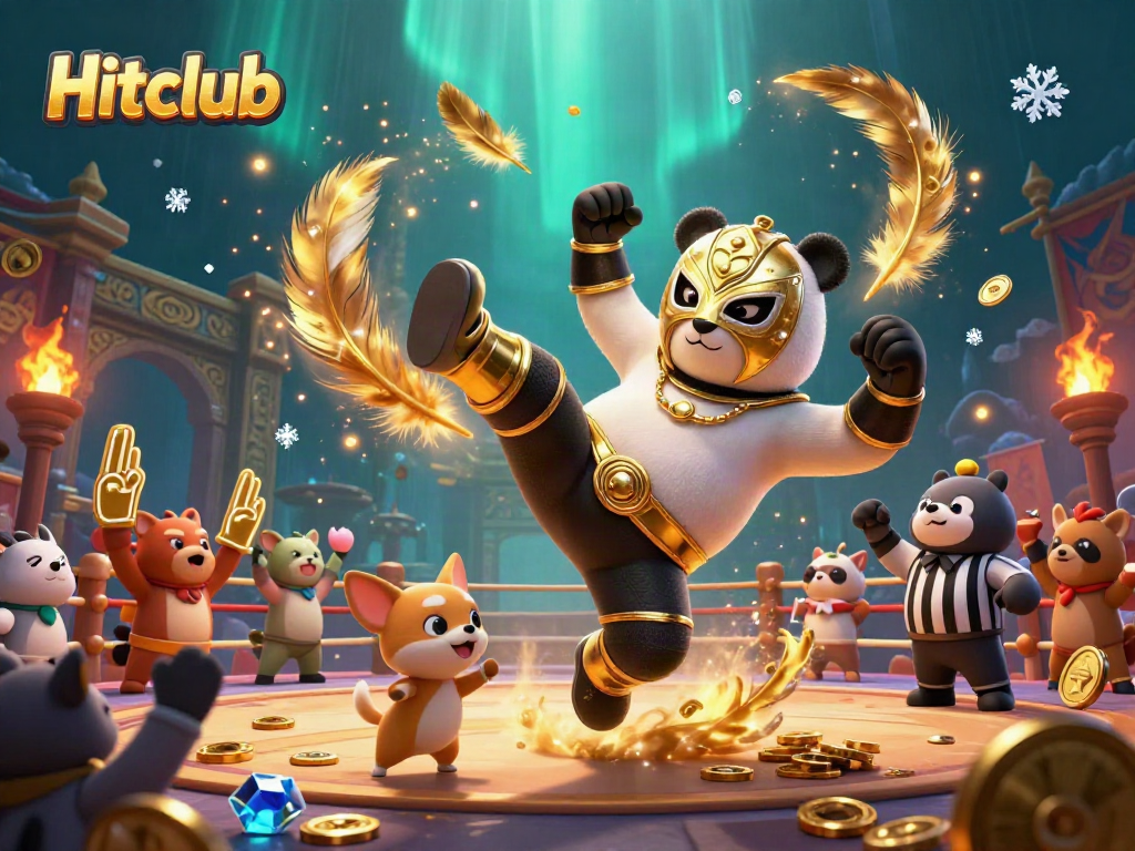Experience the excitement of Hitclub with vibrant animals celebrating in a colorful casino scene.