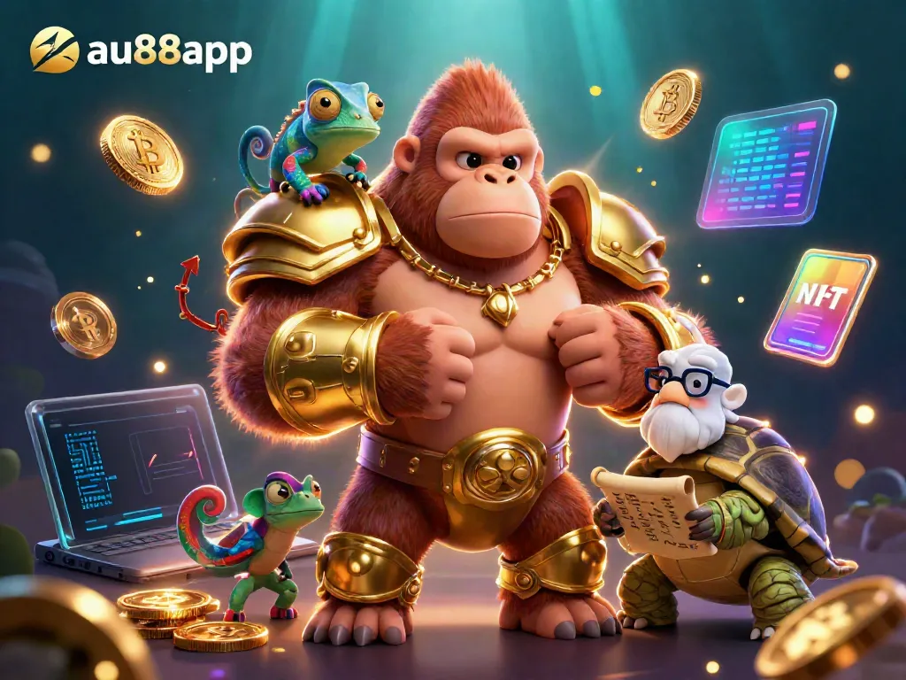 Engage in thrilling casino adventures with au88app featuring vibrant characters and cryptocurrency elements.