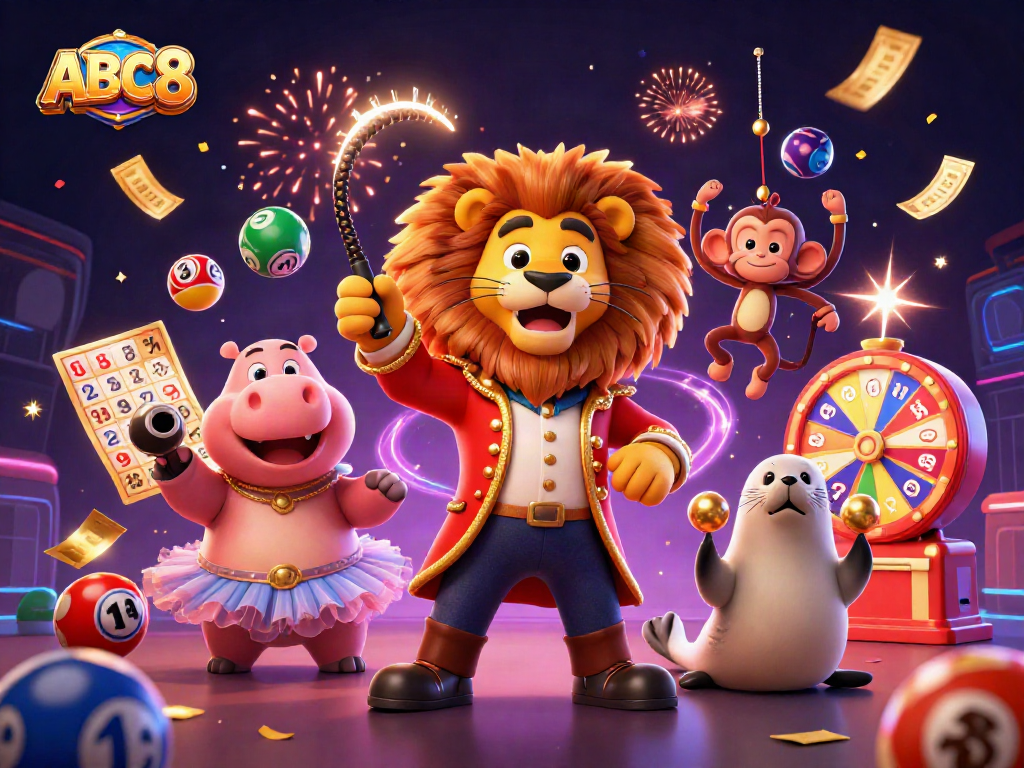 Experience thrilling gaming moments with ABC8's vibrant 3D casino illustration capturing energetic characters and dynamic game elements.