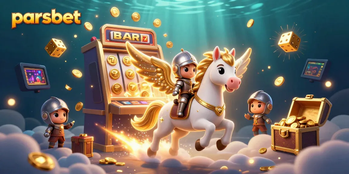 Engage with parsbet's thrilling casino adventure, featuring a winged horse and explosive slot machine action.