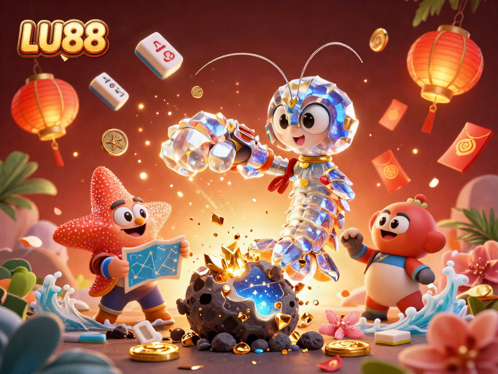 LU88 creates thrilling moments as a galactic samurai and starfish navigate dazzling casino adventures filled with gems.