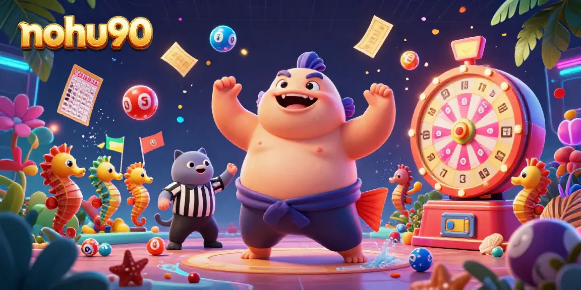 Engage in thrilling nohu90 gameplay with an interactive underwater casino scene featuring cartoon characters and lottery elements.
