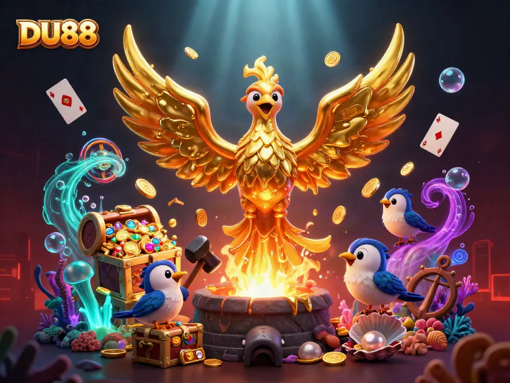 Engage in high-stakes action with DU88, featuring molten gold phoenixes and thrilling slot reels.