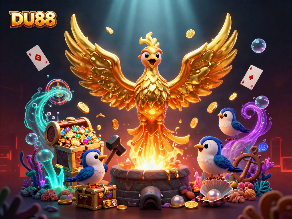 Engage in high-stakes action with DU88, featuring molten gold phoenixes and thrilling slot reels.