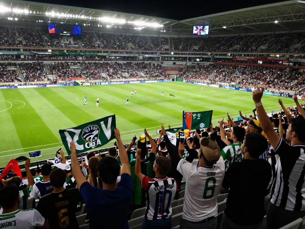 Dynamic crowd at a football match celebrating, highlighting cakhiatv sports excitement.