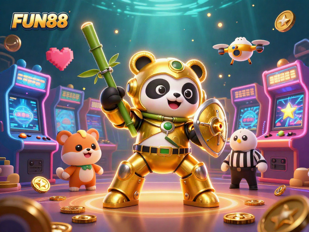 Experience the thrill of FUN88 with a vibrant 3D casino arena and dynamic gaming elements.