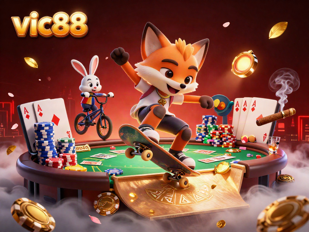 Experience thrilling bets with vic88 in this vibrant 3D casino illustration filled with excitement.