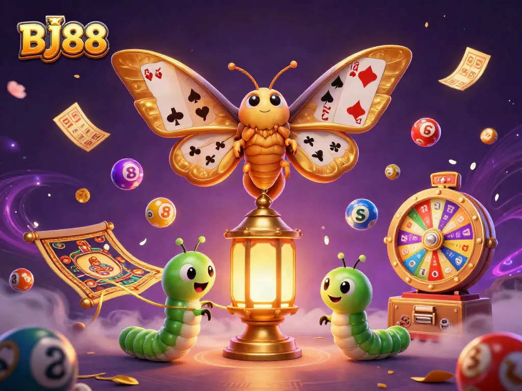 BJ88 invites players to enjoy a thrilling casino experience depicted with vibrant lottery balls and detailed gaming elements.