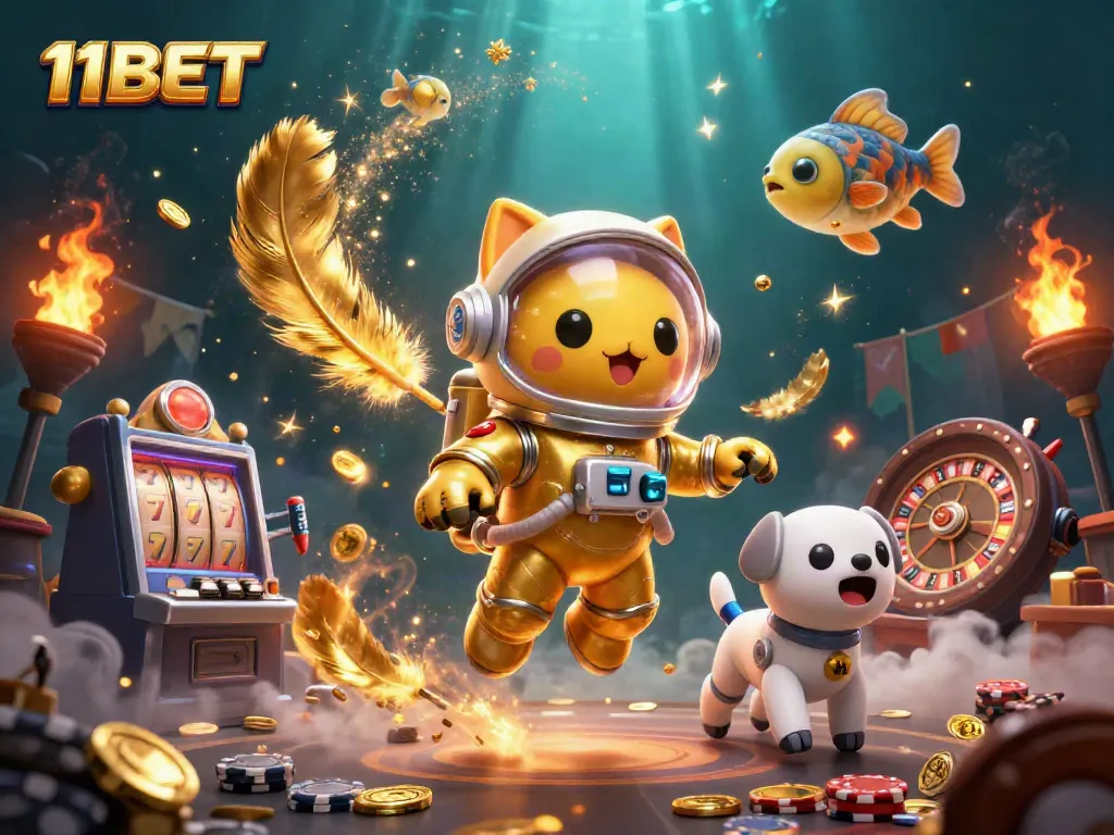 Engage in thrilling gaming at 11BET with a vibrant 3D casino scene full of action and excitement.