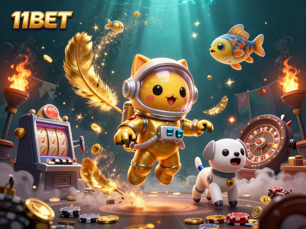 Engage in thrilling gaming at 11BET with a vibrant 3D casino scene full of action and excitement.